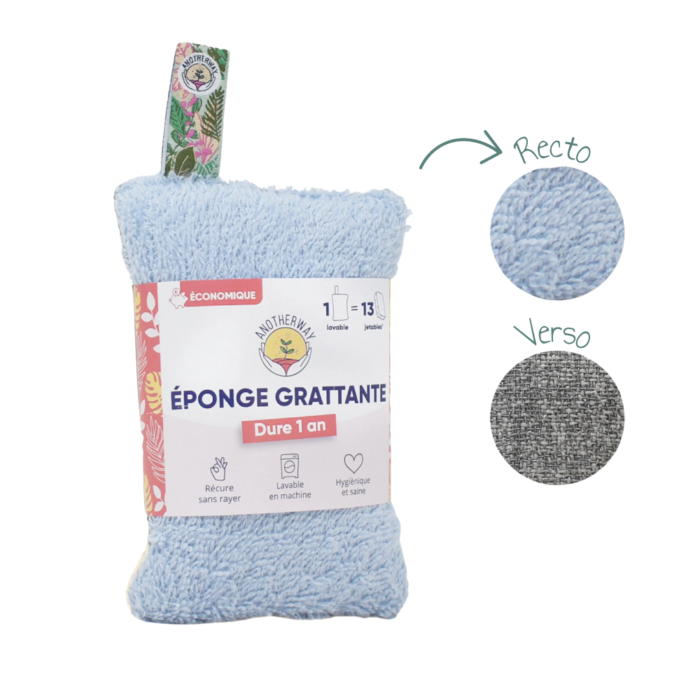 Eponge lavable et grattante bleue