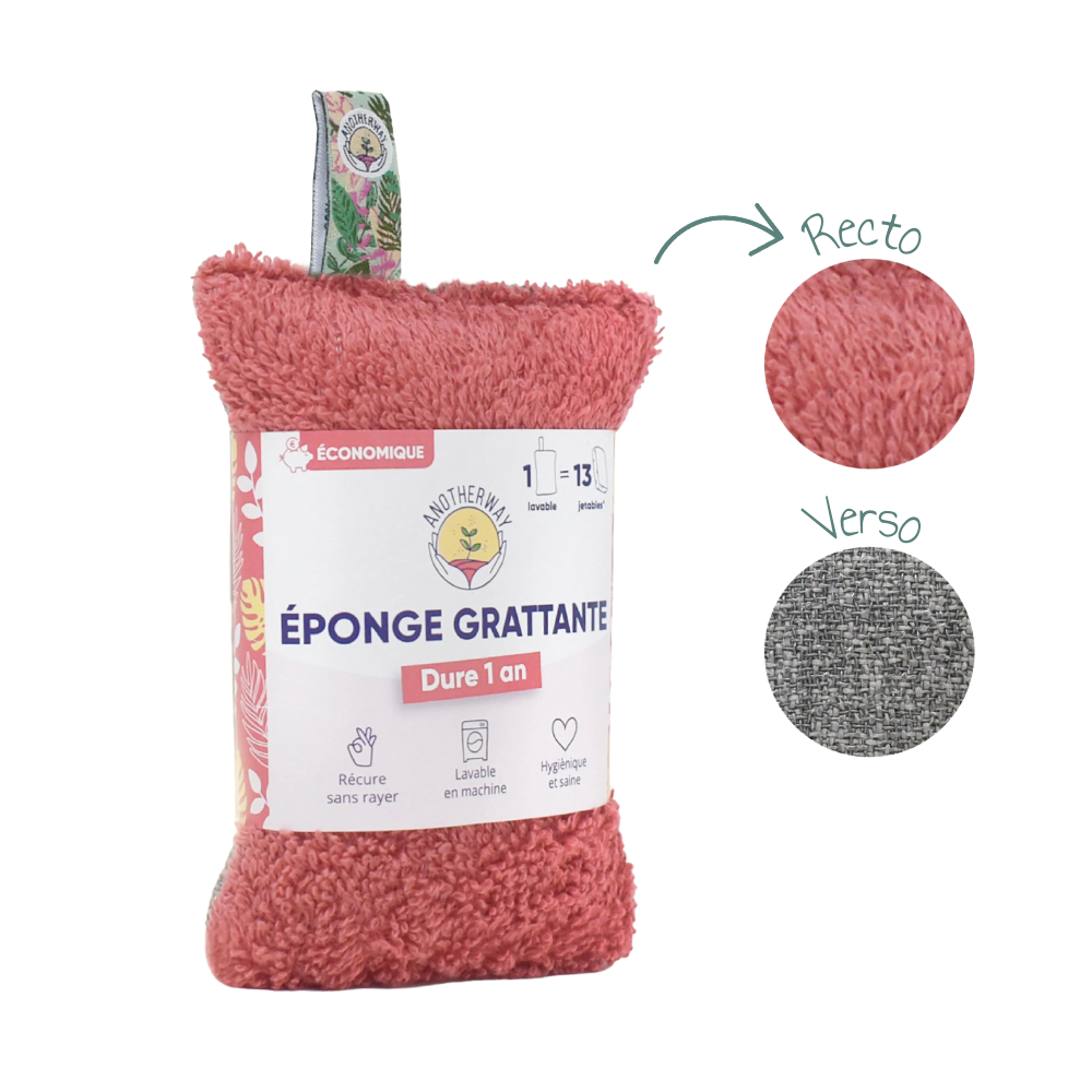 Eponge lavable et grattante corail