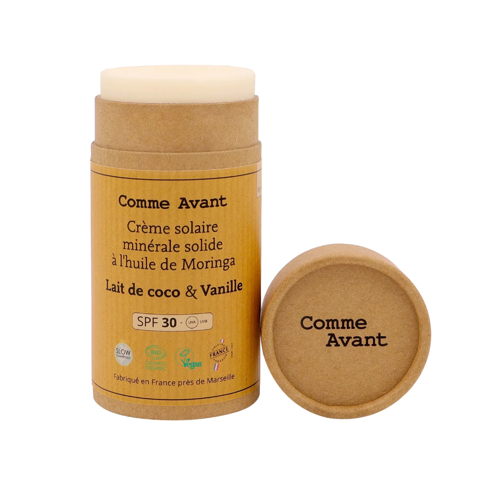 Spf30 crème solaire minérale solide lait de coco & vanille - 80 g
