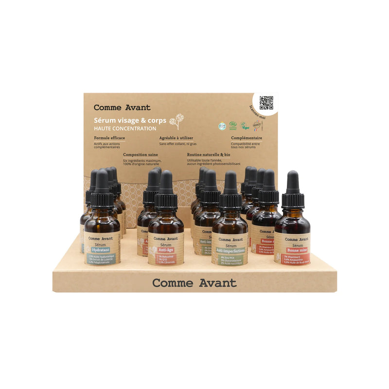 Display 16 face serums + 4 presentation products offered