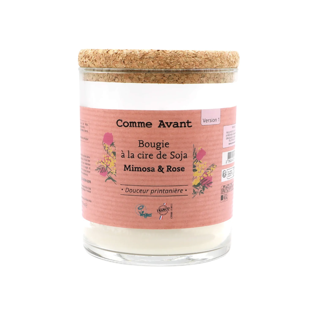 Bougie parfumée à la cire de soja - mimosa & rose - 190 g (40h)
