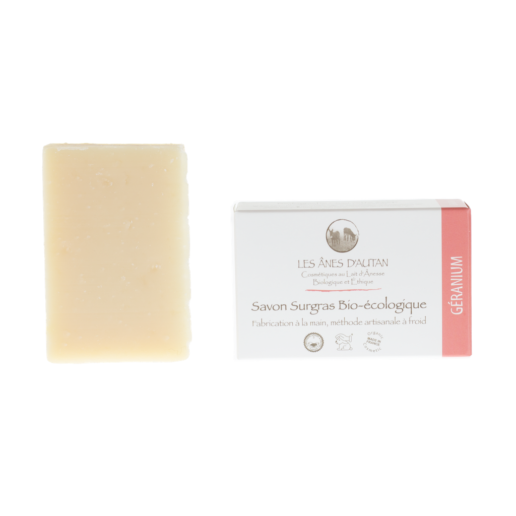 Homemade cold soap surgras fat skin with donkey's milk - Regenerating geranium) - 100 gr