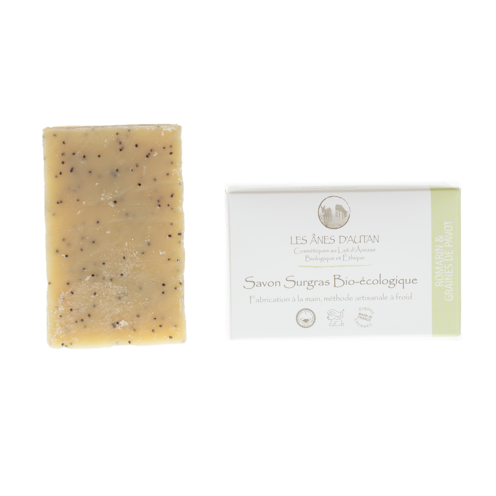 Homemade cold surgras exfoliating soap with donkey's milk - Rosemary & Poppy seeds - 100g