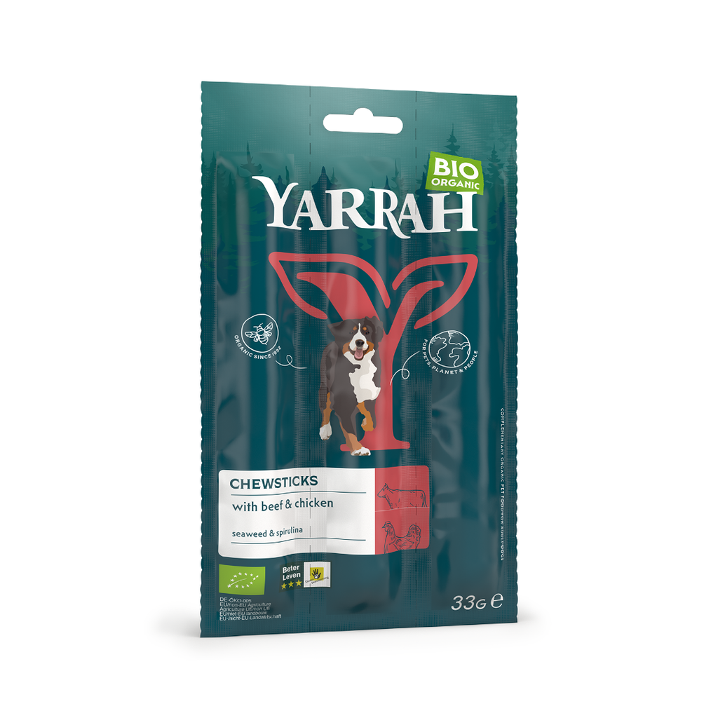 Chiens - bâtonnets à mâcher boeuf avec spiruline et aux algues - 33g