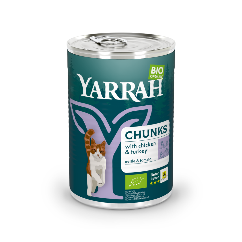 Chats chunks en sauce poulet et dinde à l’ortie et à la tomate  - 405gr