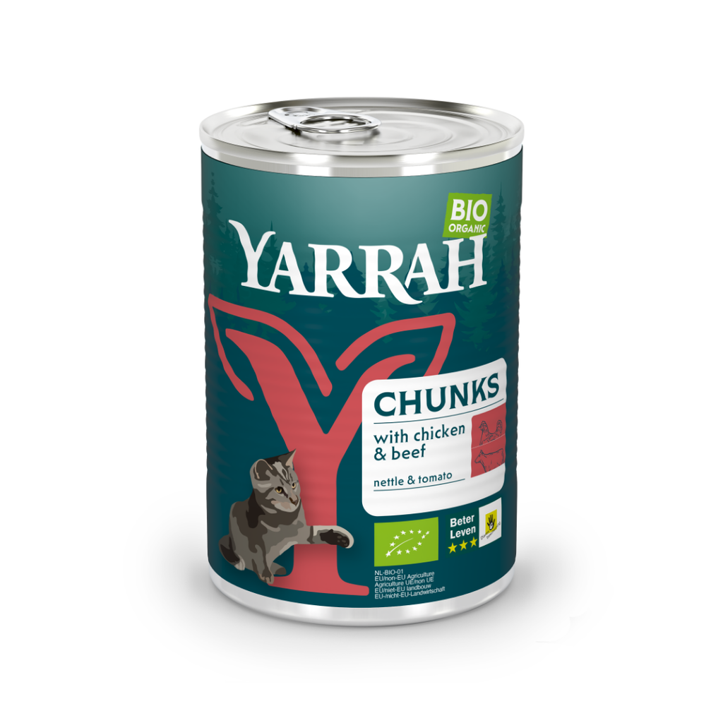 Chats chunks en sauce poulet et bœuf à l’ortie et à la tomate - 405gr