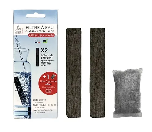 Pack découverte charbon actif végétal 2 + 1 filtre à gourde offert