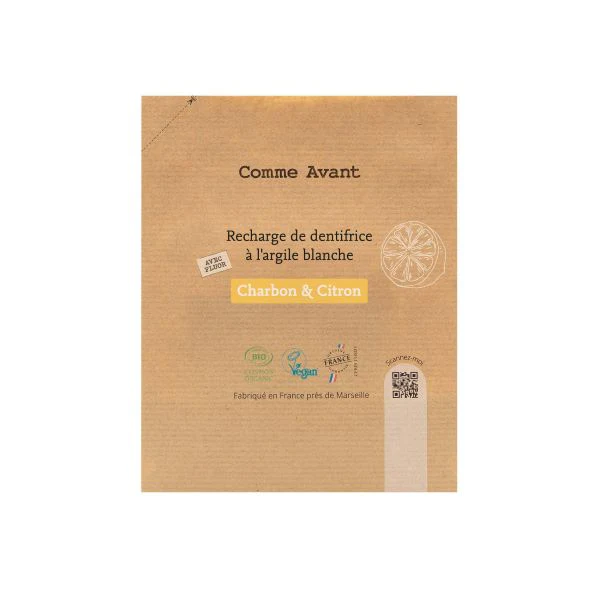 Dentifrice en pâte à l'argile blanche - charbon & citron (recharge) 180 ml