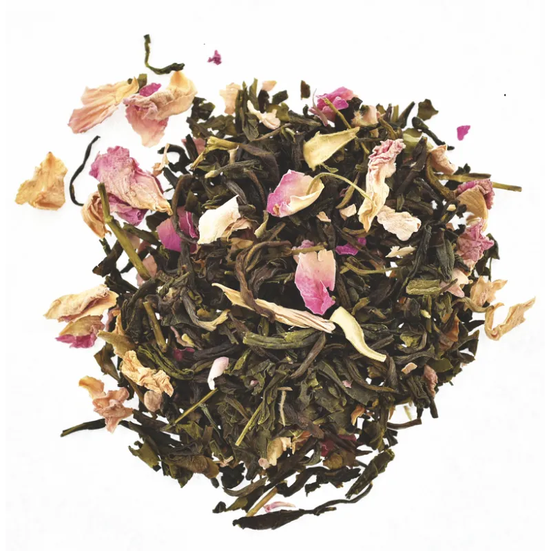 Thés verts Jasmin d'amour (thé jasmin, pétales de rose, pêche) - sac 1 kg