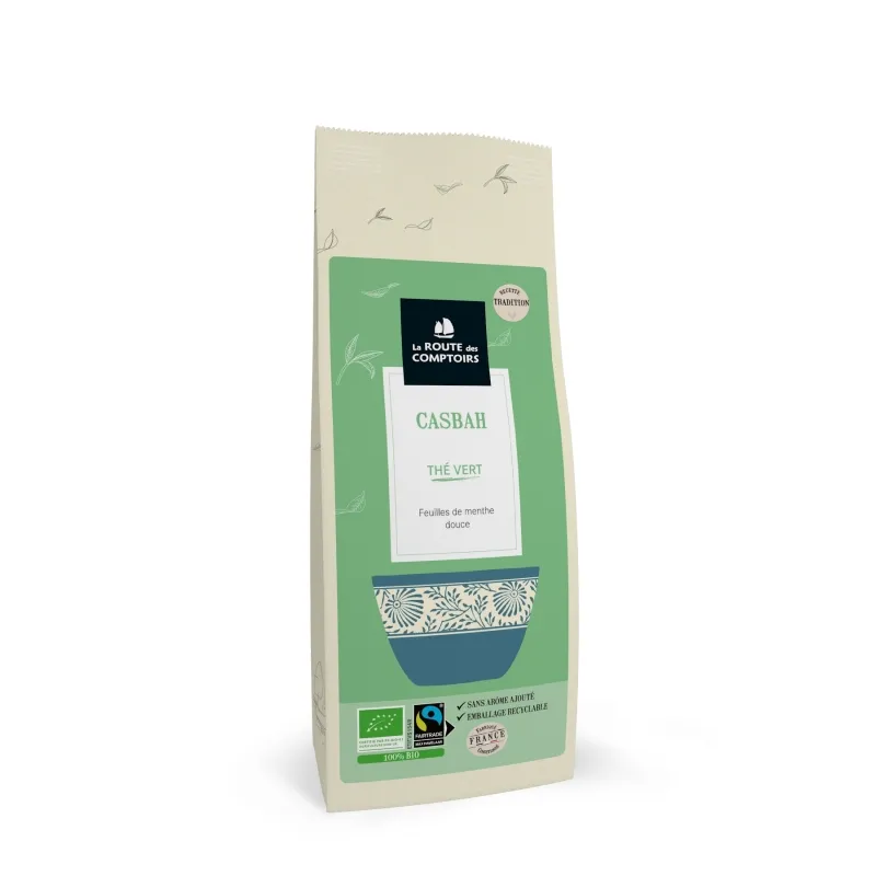 THÉS VERTS SANS ARÔME AJOUTÉ - CASBAH - Menthe douce sachet 100 g