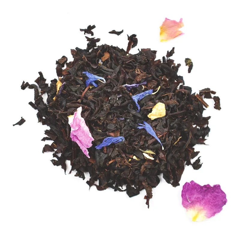 ZWARTE THEE MET FRUIT - PERLE D'AMOUR - Gearomatiseerd en bestrooid met rozenblaadjes zak 1 kg