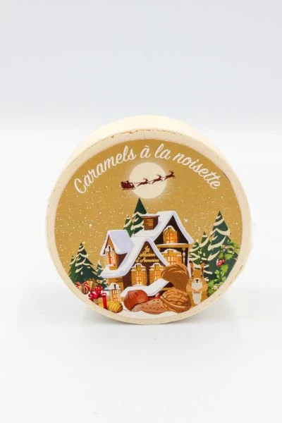 Mini boîte bois caramel noisettes - 40 g