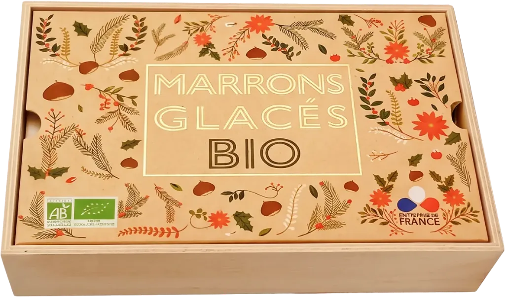 Coffret bois 8 marrons glacés - 130 g