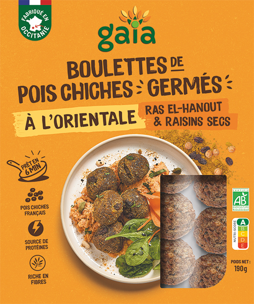 Boulettes de pois chiche germés ras el hanout & raisins secs - 190 g (frais)