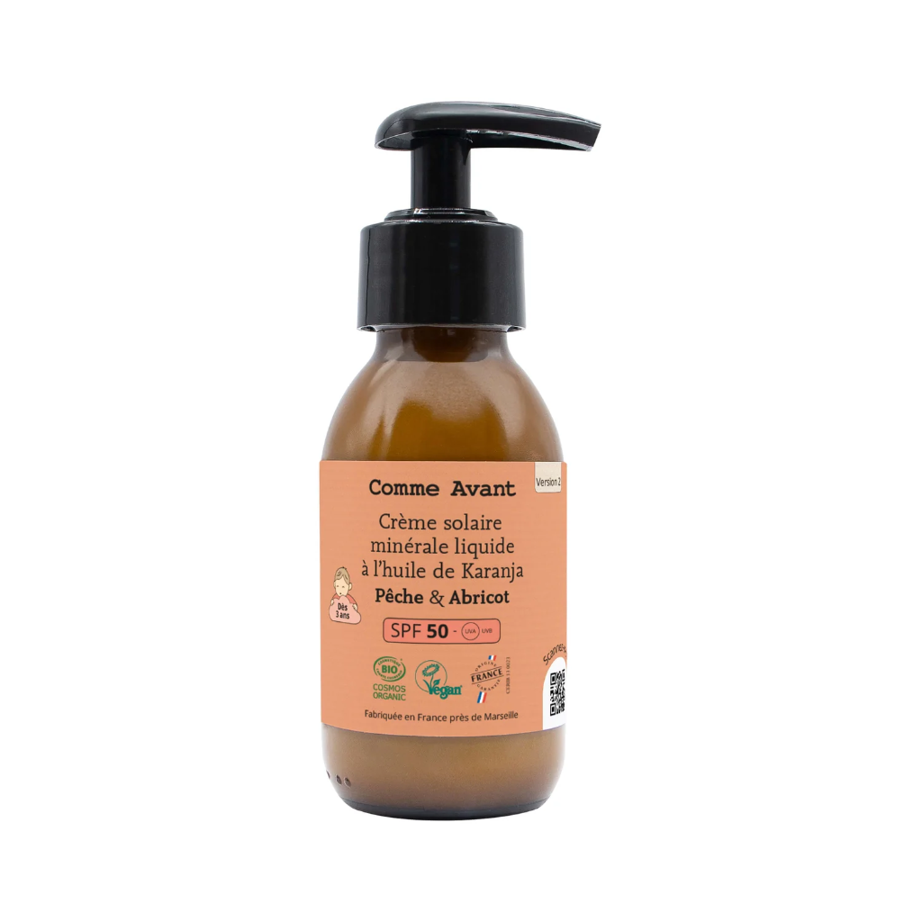 Spf50 crème solaire minérale liquide pêche & abricot - 105 ml