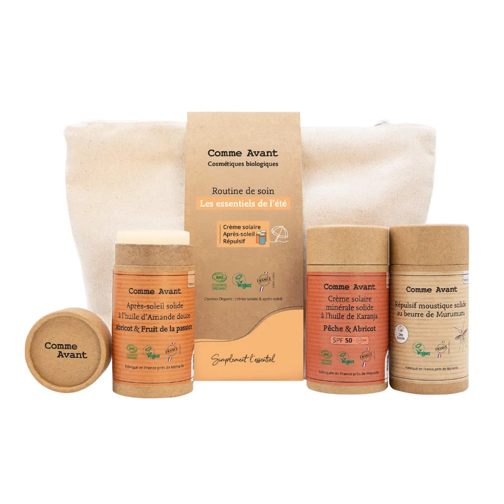Trousse les essentiels de l'été #2: crème spf50 - après-soleil abricot - répulsif moustique