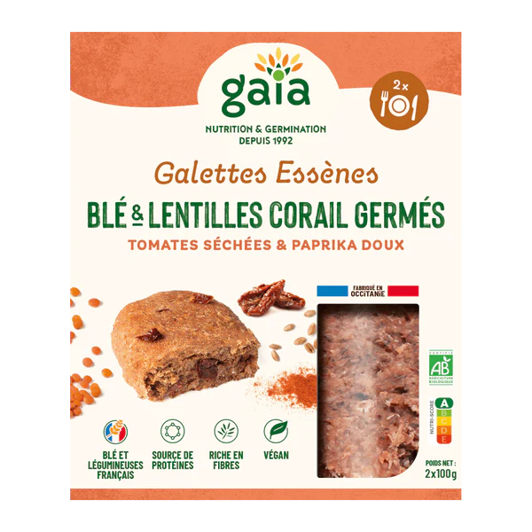 Galettes Essènes blé-lentilles corail germés tomate paprika - 2 x 100 g