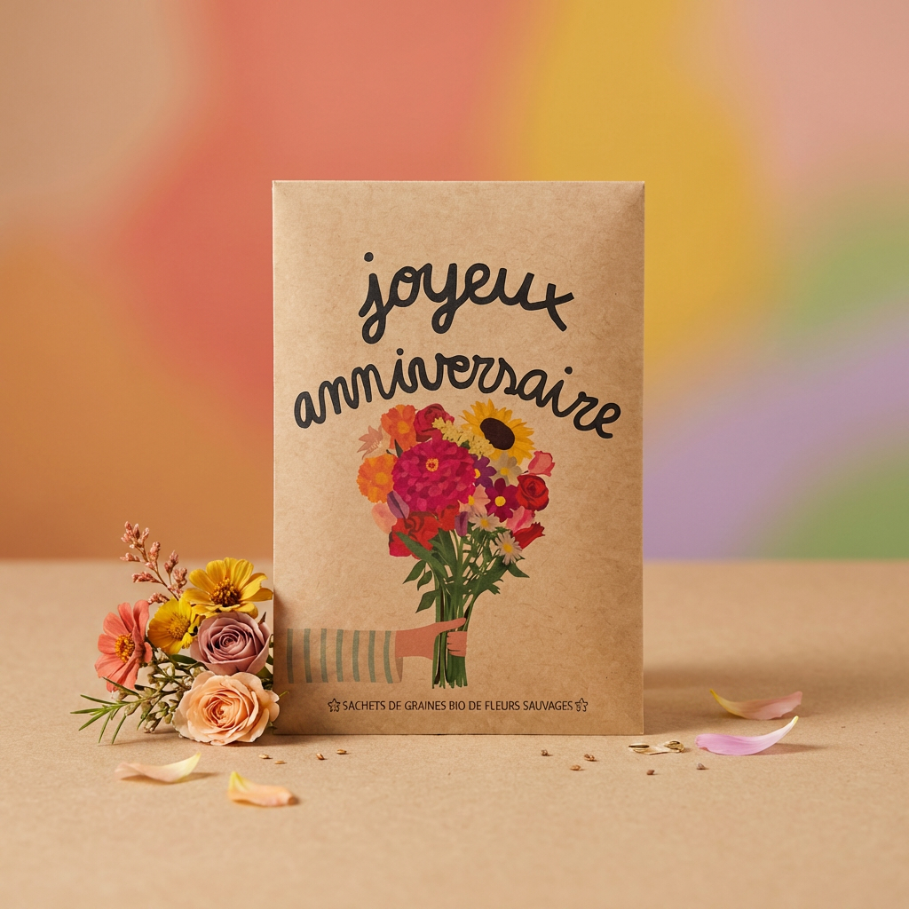 Sachet message : joyeux anniversaire - bouquet