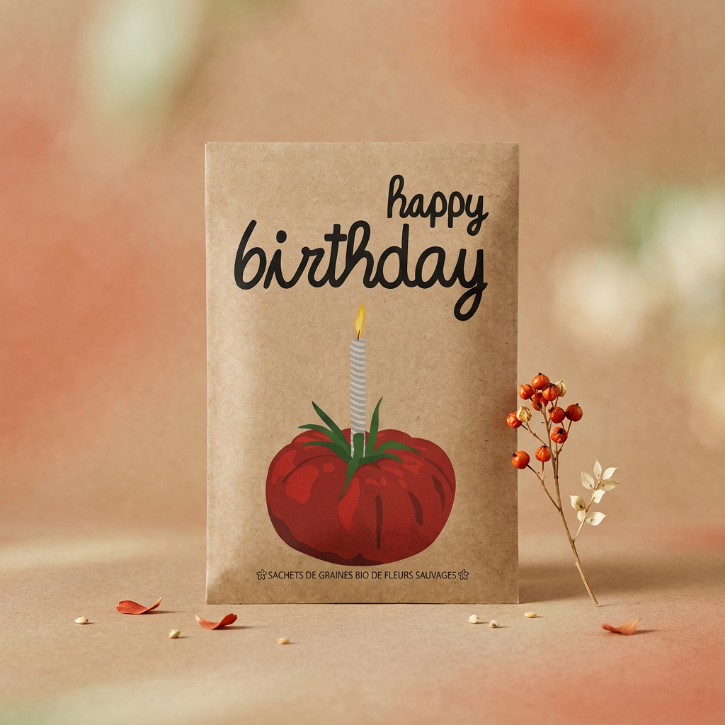 Sachet message : happy birthday - tomate